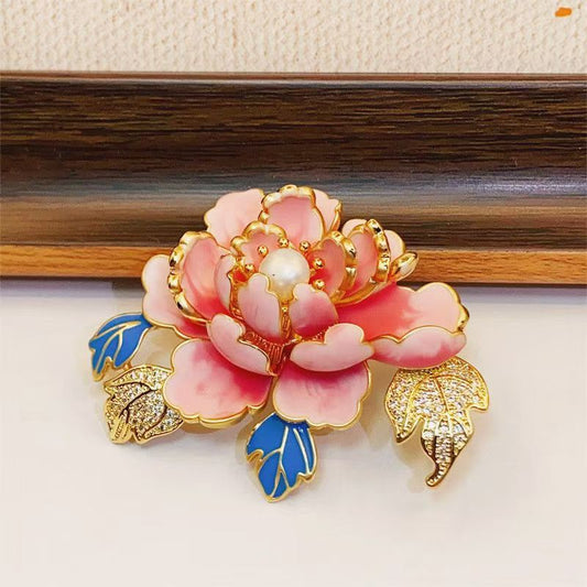 Peony Brooch with Kingfisher Feathers