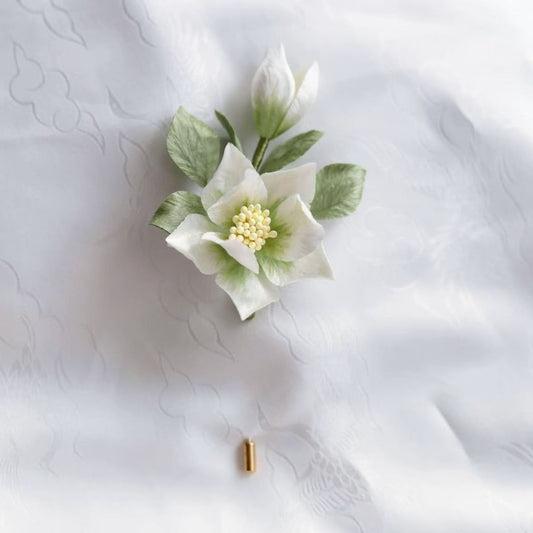 hite Jade Gardenia Brooch made of Velvet Flowers